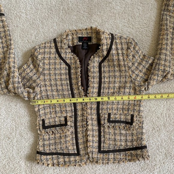 πHPπ Vintage Tweed Fringe Hem Blazer Size 4 Lined, Brown Tan & Cream - Picture 7 of 15